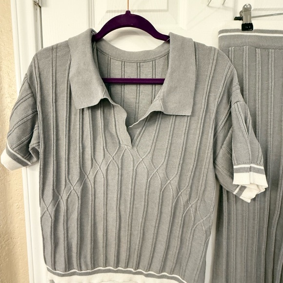Gray Ribbed Knit Top and Pants Set - Picture 3 of 5